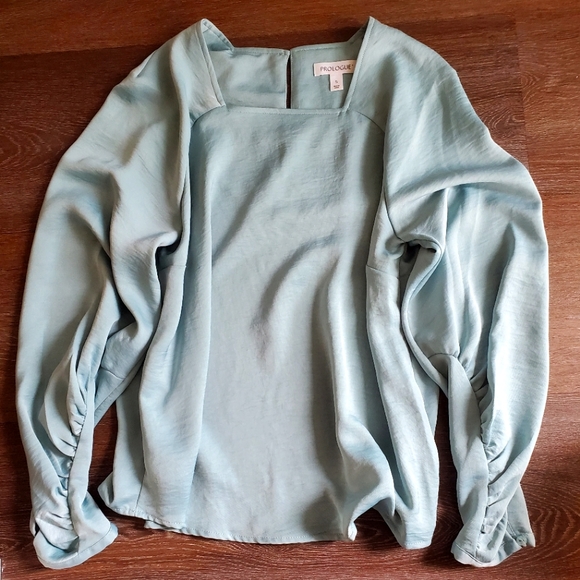 Prologue Tops - Silk Satin Teal Aqua Blue Dress Shirt Blouse